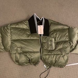 Khaki Drop Shoulder Padded Puffer Jacket